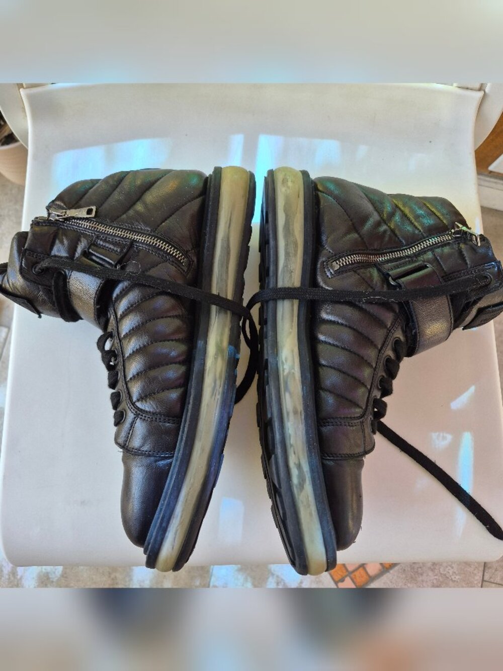 Rare Vintage Prada Black Leather High Top Zip Lace Sneaker M 7.5 - Picture 4 of 7
